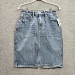 Old Navy Skirt 0 Blue Denim Pencil High Rise Secret‎ Slim Pockets Logo NWT